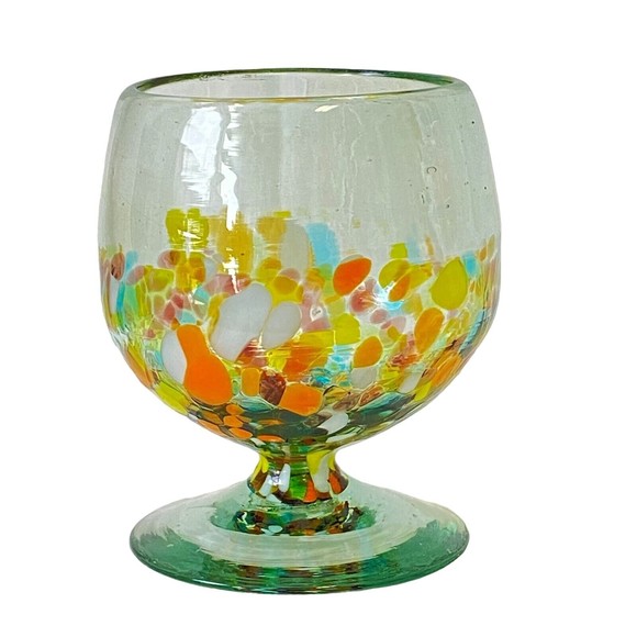 Vintage Hand Blown Confetti Art Glass Brandy Snifter Handmade Multicolor Heavy - Picture 8 of 9
